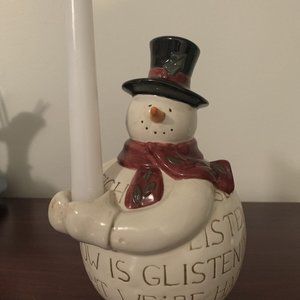 Ceramic Snowman Candlestick Holder; 7.5" Tall  5"D
